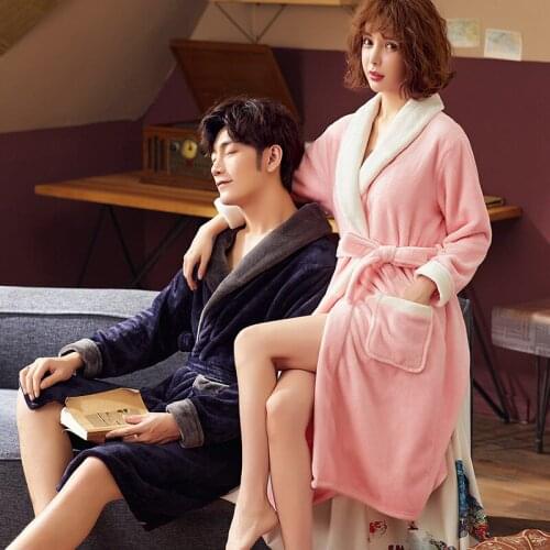 Autumn/Winter Lovers Pajamas Coral Fleece Sleepwear Thickened Bathrobe Add Long Flannel Pajamas Bathrobe Sleepwear Халат