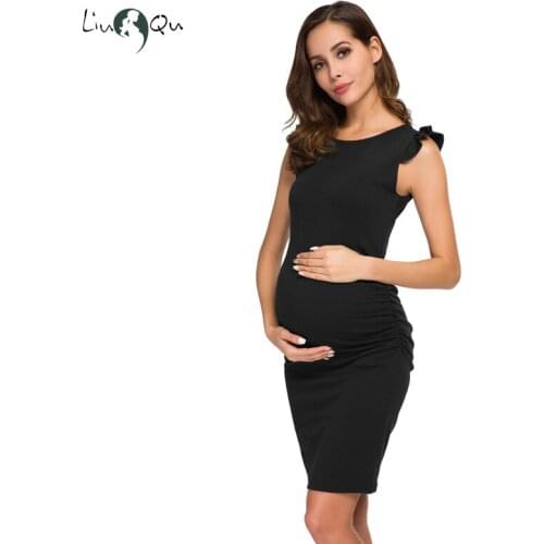 Black Ruffles Sleeveless Wraped Ruched Maternity Dress Womens Clothing Mama Summer Vestidos Dress Pregnancy Dress Baby Shower