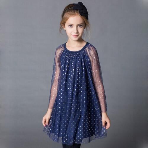 Summer Girls Dresses 2018 Long Sleeve Princess Party Dress Fashion Girls Clothing Sequined Mesh Vestidos RT101