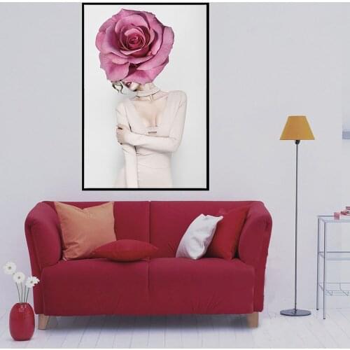 Big Size Poster and Prints Women With Flower Oil Painting on Canvas Wall Picture Spray Painting For Home Decoration Art