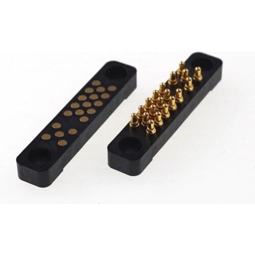 1 Pair Male Female Spring Loaded Pogo Pin Connector 19 Pins Panel Mount Flange PCB SMD 2A 12V Gold Plated 3 Rows 14+5 Position