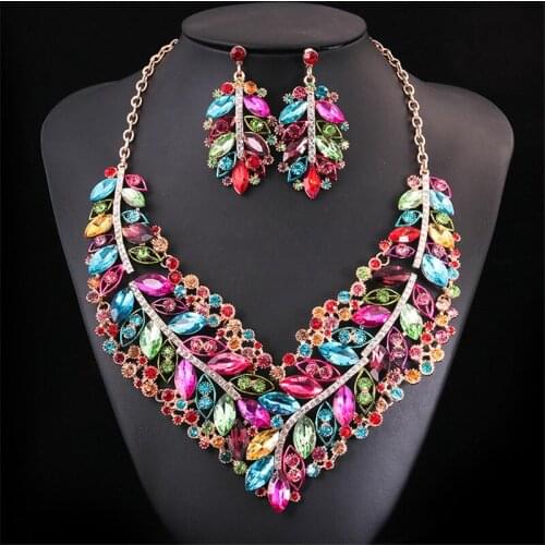 Luxurious Dubai Style Wedding Jewelry Set Rhinestone Statement Bridal Necklace Sets Christmas Gift for Women Jewelry Accessories
