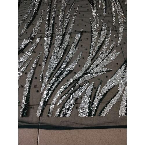 Silver mixed black glitter African Lace Fabric Nigerian French Fabric High Quality glued glitter sequins Lace Fabric YG-715
