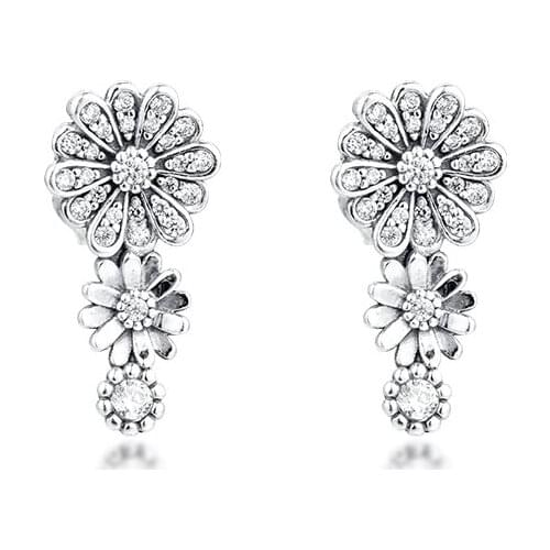 Sparkling Daisy Flower Trio Stud Earrings Sterling silver Jewelry Earrings For Woman Make Up Wedding Gift Fashion Earrings