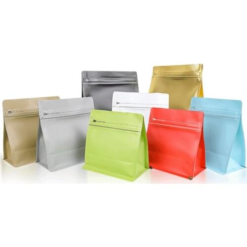 Stand up Aluminum Foil Ziplock Bag Coffee Beans Storage Bags One-way Valve Moistureproof Multicolor 100pcs/lot