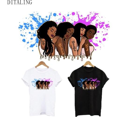 Beautiful Black Sisters Thermal Sticker On Clothing Iron On Transfers Patches DIY T-Shirt Bags Decals Fashion Afro Girls Patches