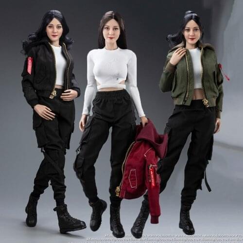 In stock 1/6 scale Female Fashion black Jacket Overalls pants white long sleeve Shoes Set for 12 inch TBL PH action figures