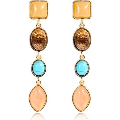 Natural Magnolia Stone Drop Dangler Earrings Geometric Long Tassel Women Gorgeous Ear Jewelry New Fashion Hanging Earring Gifts