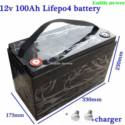Waterproof 12V 100Ah lifepo4 Rechargeable Bateria 12v 100ah BMS 4S for Subwoofer Campers Golf Car Boat RV + 10A Charger