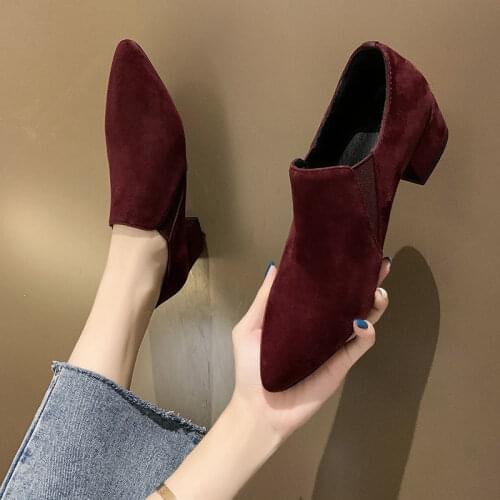 Single Boots Women 2021 New Spring and Autumn British Style Pointed Thick Heel Work Matte Deep Mouth High Heel Black Ankle Shoes