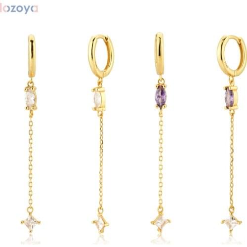 LOZOYA 925 Sterling Silver Purple Long Chain Zircon Drop Earring 40mm Luxury Women Fashion 2021 Party Jewelry Pendientes