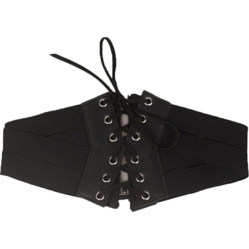 Women Elastic Wide Belts Thick Vintage Lace drawstring Print Stretch Leather Waist Belt For Dress Corset Cinch Waistband P1