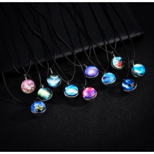 2019 Fashion Double Sided Glass Ball Star Glowing Pendant Handmade Time Gem Universe Necklace Unisex Luminous Planet Jewelry
