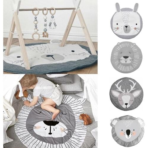 37.4inch Soft Round Cartoon Animal Non-Slip Baby Play Mat Infant Creeping Mat Toddler Crawling Carpet Kids Playing Games Pad Rug