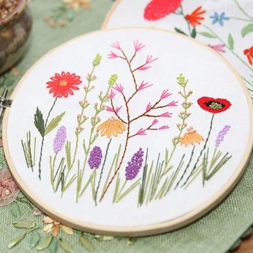 English Version Embroidery Needlework Set Printed Embroidery Fabric Round Embroidery Kit DIY Art Sewing Craft