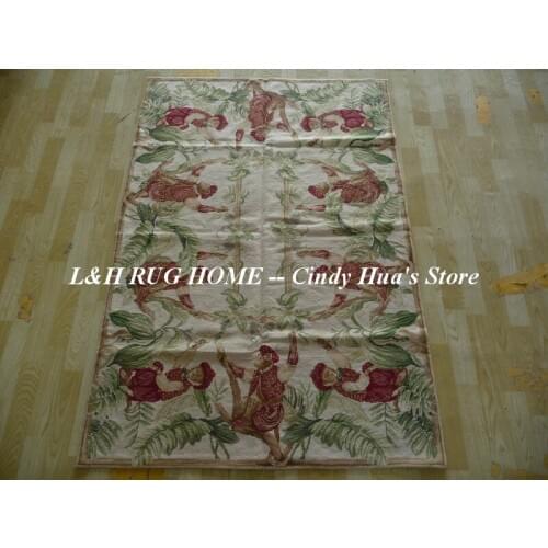 Free shipping 4'x6' hand stitched needlepoint woolen rug cute monkeys design