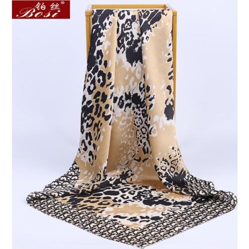 BOSI Leopard Silk Satin hijab hair Scarf for Women Scarves Luxury Brand Fashion 90*90cm Square Shawl letter print Elegant poncho