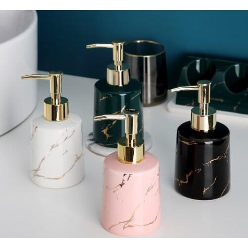 European Ceramic Marble Pattern Lotion Bottle Bathroom Products Household Portable Soap Dispenser Shampoo Dispensing Bottle Gift