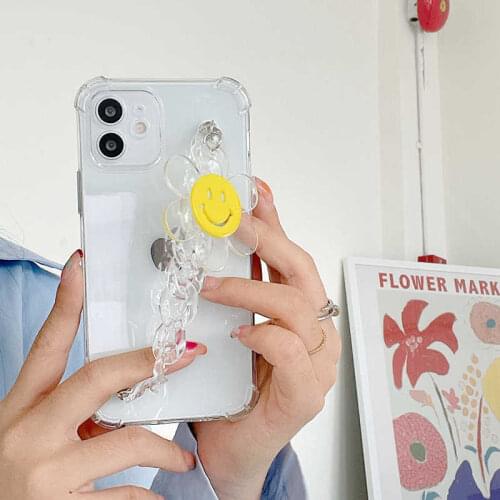 Gradient Glitter Smilely Hanging Chain Case For Samsung S21Ultra S21Plus S21 S20Plus S20Ultra A51 A71 Crystal Bracelet Cases