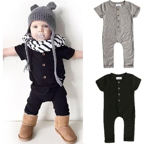 0-24 Months Baby Boys Jumpsuits Solid Gray Black Baby Boys Rompers Long Sleeve Autumn Spring Baby Romper For Newborn Boys