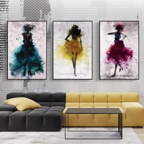 Elegant Dancing Skirt Girl Watercolor Poetry Abstract Canvas Painting Art Print Poster Picture Decoration Modern Home Decoration