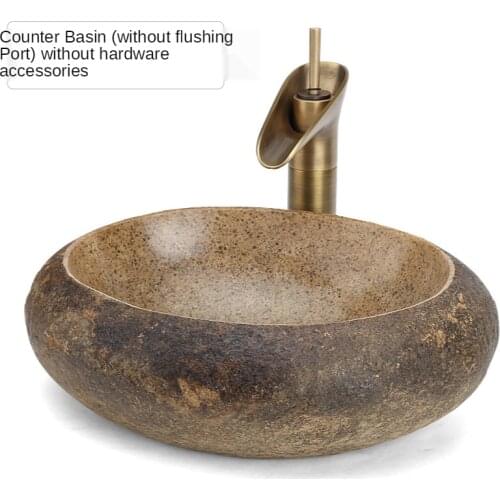Customized Natural Bathroom accessoPebble Wash Basin Outdoor Stone Washbasin Courtyard Rough Stone Pool Garden Retro Table Basin