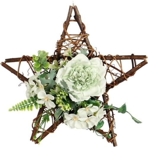 Artificial Rattan Five-pointed Star Camellia Flower Wreath Hanging Front Door Wall Window Wedding Party Farmhouse Decoration