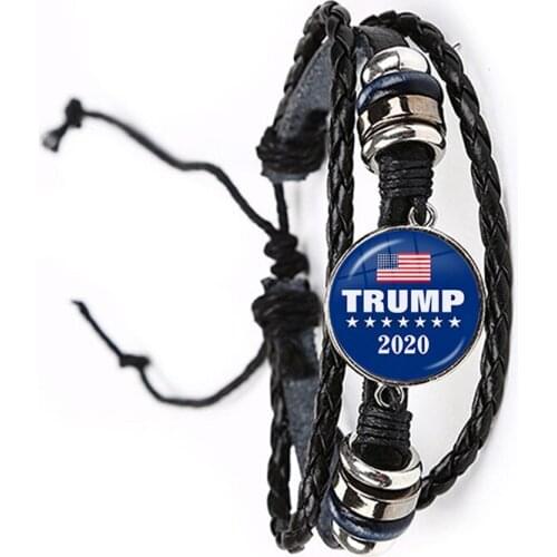 Keep America Great 2020 USA Trump Collection Election Glass Cabochon Leather Bracelet Jewelry For Women Men Support Trump