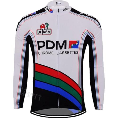 Classic Retro Fleece Polyester Long Sleeve Cycling Jersey White Black Red Green Tight-Fitting Wielerkleding Heren