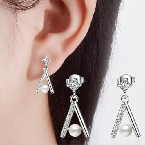 KOFSAC New Charm Pure Silver 925 Stud Earrings For Women Shiny CZ Sweet Cute Geometry Pearl Earring Valentines Day Jewelry Gift