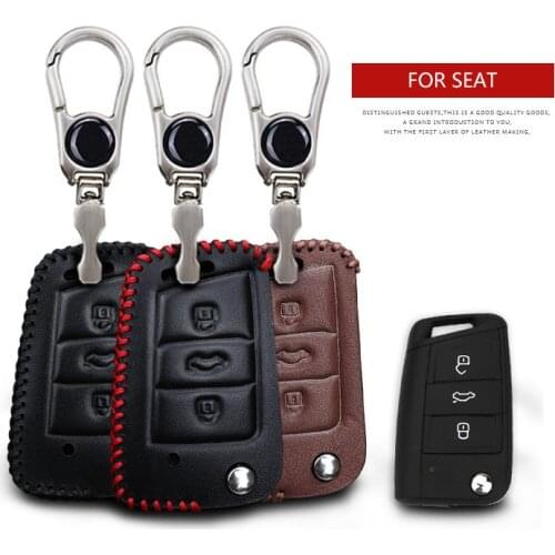 Leather Car Key Case Cover For Seat Leon Fr Mk3 Mk2 Mk1 St 1m Ibiza Fr 6J 6L Altea Arona Toledo Ateca Keyring Chain Accessories