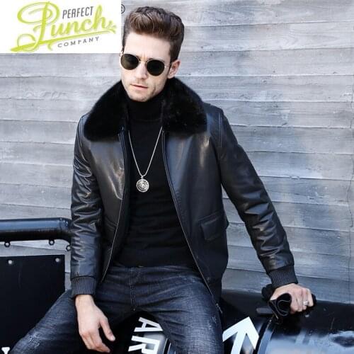Jacket Winter Men Mens Clothing Real Mink Fur Collar 100% Goatskin Leather Motorcycle Down Jackets Jaqueta LXR638