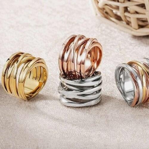 Multilayered stainless steel ring for women gold spring irregular twine ring dainty elegant fashion jewelry 2021