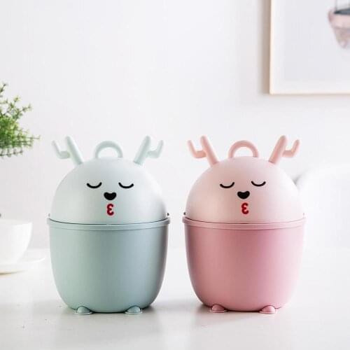 Cartoon Desktop Trash Can Creative Mini Storage Bucket With Lid Living Room Small Trash Bin Portable Car Waste Bin