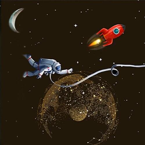 Cartoon Cute Room Wall Arts Decor Pictures Starry Rocket Nebula Galaxy Space Printed Painting Canvas Black For Children Kid Room