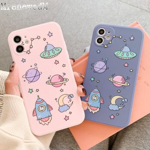 Cute Cartoon Planet Spaceship Phone Case For iPhone 11 Pro 12 Mini SE2 X XR XS Max Soft Silicon Gary Pink Cover On 6 6S 7 8 Plus