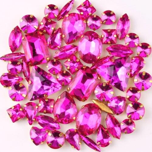 Gold claw setting 50pcs/bag shapes mix Rose glass crystal sew on rhinestone wedding dress shoes bags diy trim