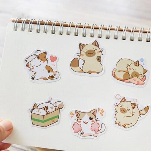 45pcs/box Kawaii Naughty Cat Stickers Self-adhesive Decorative Stationery Stickers Scrapbooking Diy Diary Album Stick Label