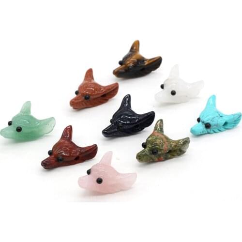 Wolf Head with Hole Pendant Decoration Natural Gemstone Room Crystal Animals Figures Reiki Carved Stones Desk Ornament Gift 1PC
