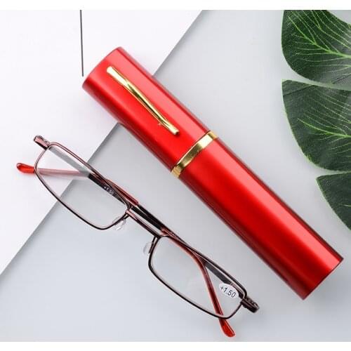Men Women Metal Reading Glasses Eyeglasses Clear Spring Hinge +1.0~+4.0 With Tube Case 8 Colors +1.0/+1.5/+2.0/+2.5/+3.0/+3.5