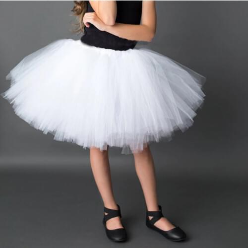 Girls Pure White Fluffy Tutu Skirt Baby Birthday Party Solid Color Tulle Skirt Girls School Dance Clothes Children Skirt 0-12Y