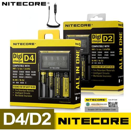 Original Nitecore D4 D2 Digicharger LCD Intelligent Circuitry Global Insurance li-ion 18650 14500 16340 26650 Battery Charger