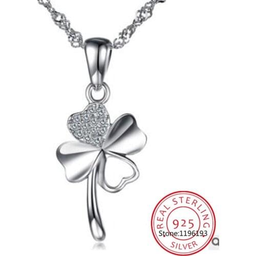 Cute Clover Style Crystal Pendants Necklace For Women Wedding Party Pure 925 Sterling Silver Lady Choker Necklaces Accessory