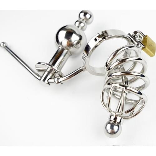 Cock Cage With Anal Plug Male Chastity Device For Men Penis Sleeve Dick Lock Butt Plug Metal Sex Toy Products Stainless Steel FF
