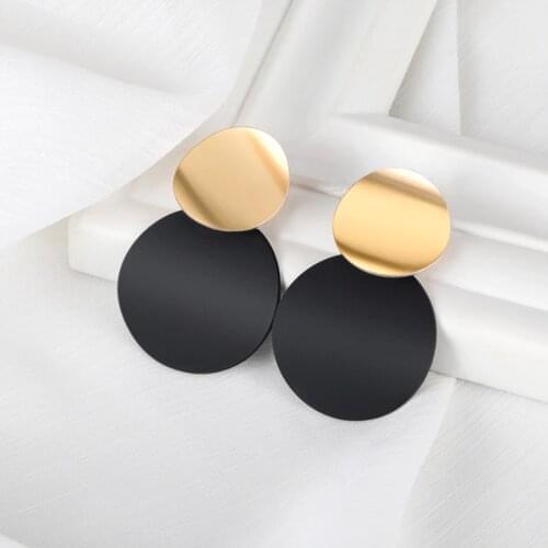 POXAM Fashion Statement Unique Matte Black Acrylic Drop Earrings for Women Korean Gold Metal Round Dangle Earrings 2020 Jewelry