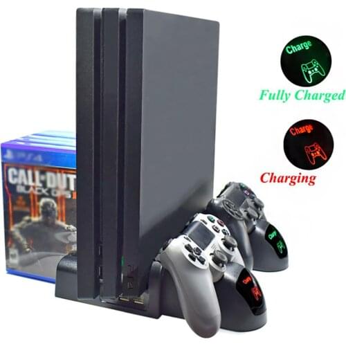 New PS4/PS4 Slim/PS4 Pro Dual Controller Charger Console Vertical Cooling Stand Charging Station LED Fan For SONY Playstation 4