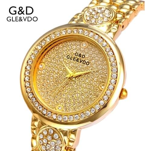 2017 G&D GLE&VDO Luxury Womens Quartz Watches Gold Womems Bracelet Watches Ladies Dress Watch Stainless Steel Strap reloj mujer