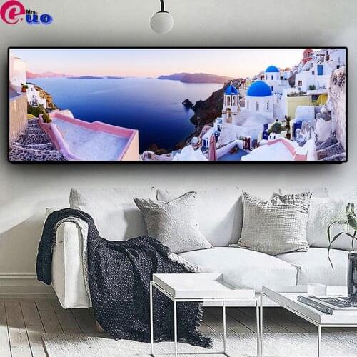 Santorini Aegean Sea Natural Landscape Abstract Diamond Painting 5d Diy Diamond Embroidery Wall Art Picture for Living Room