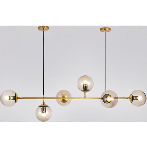 Nordic modern chandelier brass color glass ball restaurant chandelier retro LOFT hanging lamps hanging home gloss chandelier