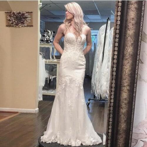 Splendid Mermaid Wedding Dress Appliques Sweetheart Neckline 2019 Elegant Robe De Marie Zipper Back Bridal Dresses Custom Made